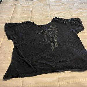 Black Planet Fitness Short Sleeve Top with Cut Off Neck Line, Size 2X